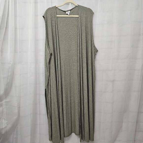 LuLaRoe Olive Green Ribbed Open Midi/ Maxi Vest Boho Minimalist 3X - Picture 1 of 7